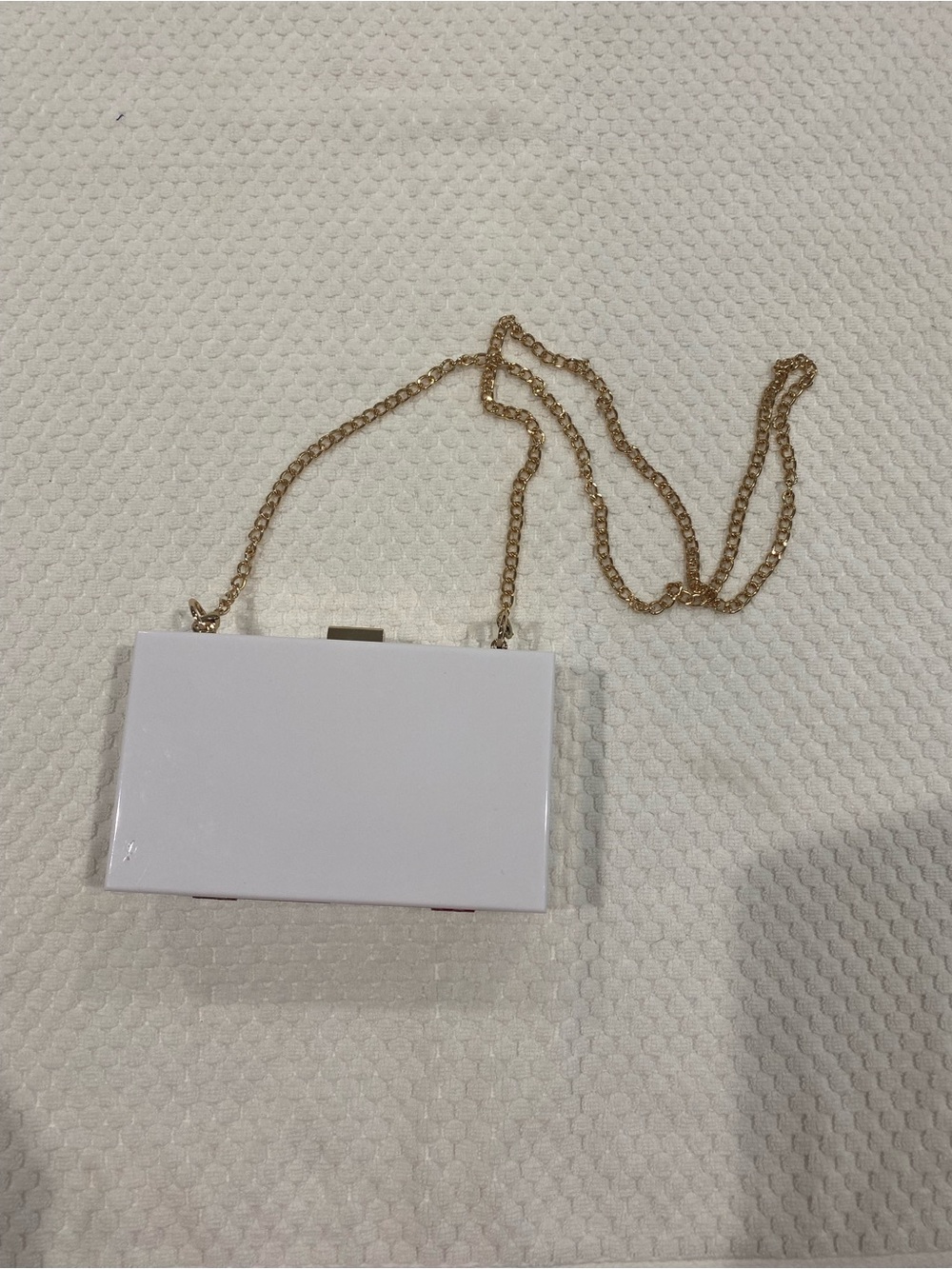 White Acrylic Box Clutch with Gold Chain